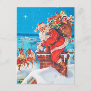 Kerstman gaat door de schoorsteen feestdagenkaart