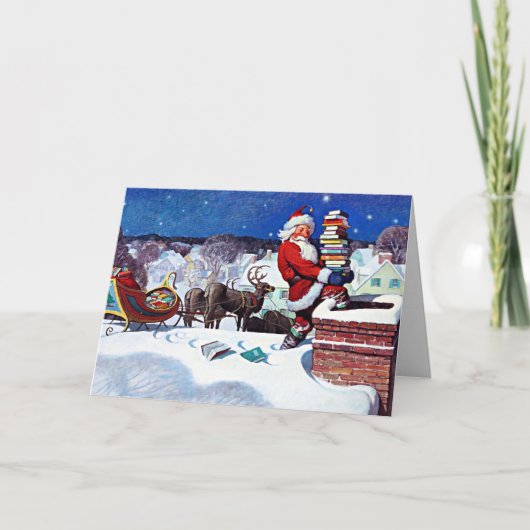 Kerstman gaat door de schoorsteen om boeken te bez kaart (Voorkant)