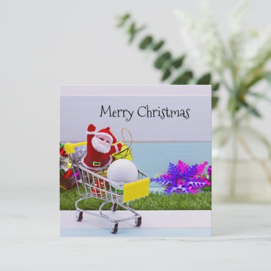 Kerstman gaat kerstinkopen doen voor golfer feestdagenkaart (Staand voorkant)