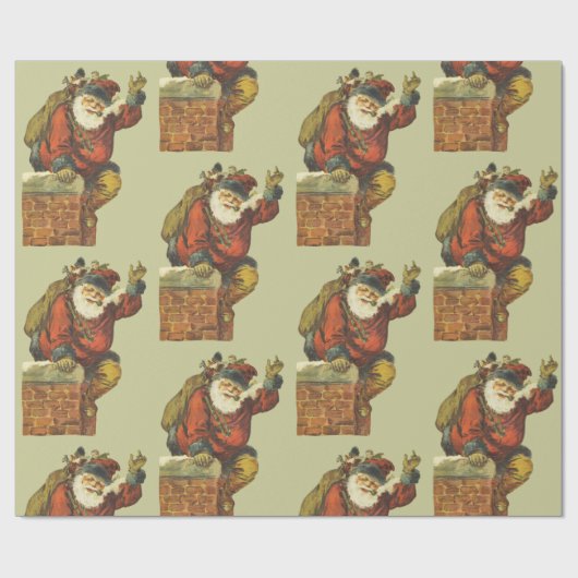  Kerstman gaat naar beneden schoorsteen Cadeaupapier (Vlak)