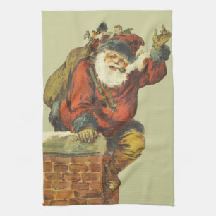 Kerstman gaat naar beneden schoorsteen Theedoek