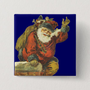Kerstman gaat naar beneden schoorsteen Vierkante Button 5,1 Cm