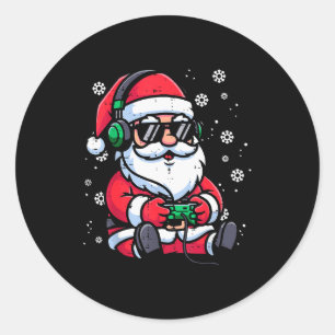 Kerstman Gamer Grappige Kerst Video Gamen Mannen Ronde Sticker