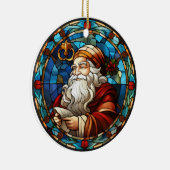 Kerstman gebrandschilderd glas stijl keramisch ornament (Rechts)