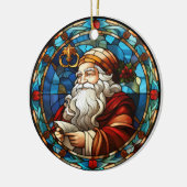 Kerstman gebrandschilderd glas stijl keramisch ornament (Links)