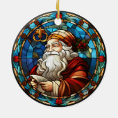 Kerstman gebrandschilderd glas stijl keramisch ornament (Achterkant)