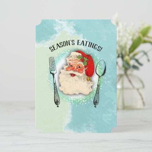 Kerstman gebruiksvoorwerpen chef catering kerstkaa feestdagenkaart (Staand voorkant)