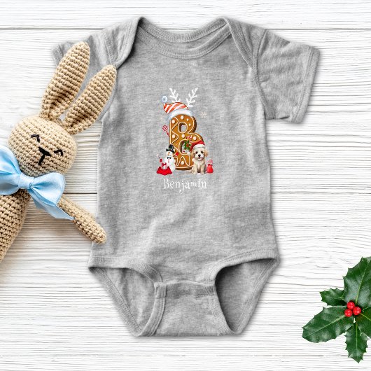 Kerstman Gebruineletter Letter B Baby Jongen Romper