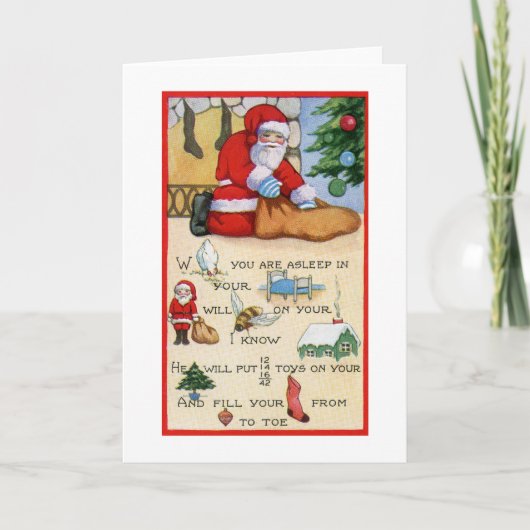 Kerstman gedicht, Kerst, Art Deco Feestdagen Kaart (Voorkant)