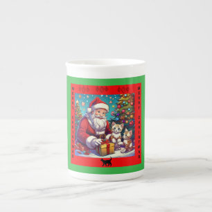 Kerstman geeft Cadeaus aan twee jonge Kittens Porselein Kop