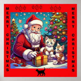 Kerstman geeft Cadeaus aan twee jonge Kittens Poster