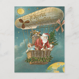 Kerstman Geeft Cadeaus Kerstboom Ballon Feestdagenkaart
