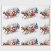 Kerstman geeft cadeautjes op kerstavond cadeaupapier (Vlak)