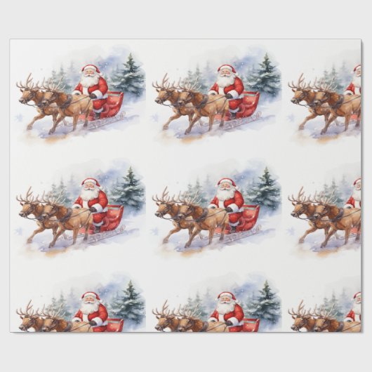 Kerstman geeft cadeautjes op kerstavond cadeaupapier (Vlak)