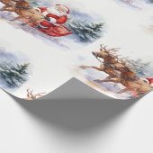 Kerstman geeft cadeautjes op kerstavond cadeaupapier (Hoek)