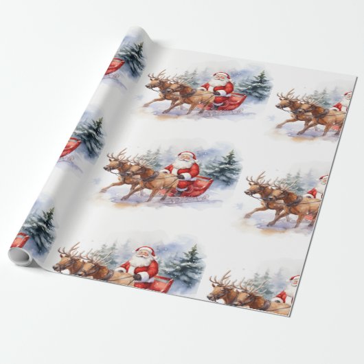 Kerstman geeft cadeautjes op kerstavond cadeaupapier (Uitgerold)