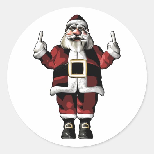 Kerstman geeft de vinger ronde sticker (Voorkant)