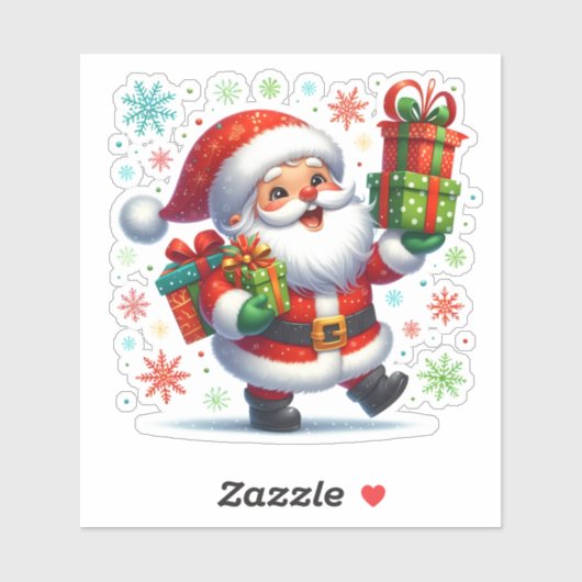 Kerstman geeft kleurrijke cadeaus deze winter sticker (Vel)