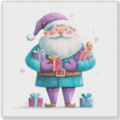 Kerstman geeft vrolijk kerstcadeaus sticker (Voorkant)