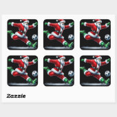 Kerstman gekleed in rood schopt een Voetbal vrolij Vierkante Sticker (Vel)