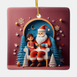 Kerstman Gelaagde Papieren Kerstboom Keramisch Ornament