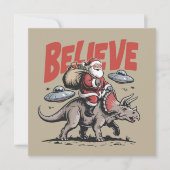 Kerstman Geloof Dinosaurus Kerst Triceratops Feestdagenkaart (Voorkant)