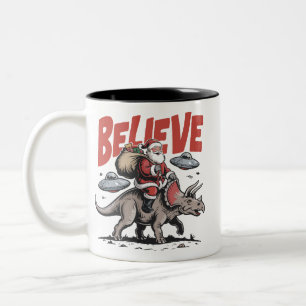 Kerstman Geloof Dinosaurus Kerst Triceratops Tweekleurige Koffiemok