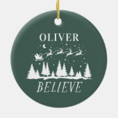 Kerstman geloof Kerstmis traditioneel groen Keramisch Ornament (Achterkant)