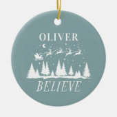 Kerstman geloof Kerstmis traditioneel stoffig blau Keramisch Ornament (Voorkant)