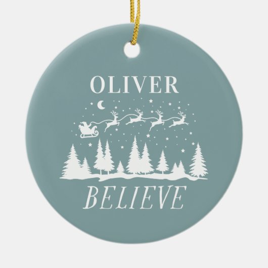 Kerstman geloof Kerstmis traditioneel stoffig blau Keramisch Ornament (Voorkant)