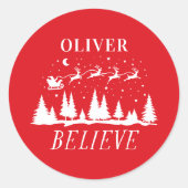 Kerstman geloof Kerstmis traditionele rode familie Ronde Sticker (Voorkant)