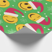 Kerstman Gelukkig Lachend Gezichten Patroon Cadeaupapier (Hoek)