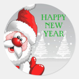 Kerstman GELUKKIG NIEUWJAAR Ronde Sticker