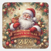 Kerstman Gelukkig Nieuwjaar Vierkante Sticker (Voorkant)