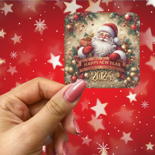 Kerstman Gelukkig Nieuwjaar Vierkante Sticker