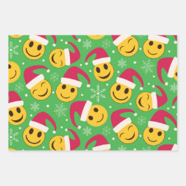 Kerstman Gelukkige Glimlachende Gezichten Patroon Inpakpapier Vel