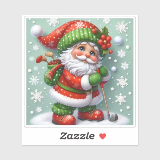 Kerstman geniet van een besneeuwd golfspel op kers sticker (Vel)