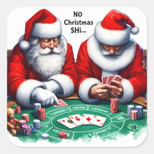 Kerstman geniet van een pokerspel op kerstavond vierkante sticker (Voorkant)
