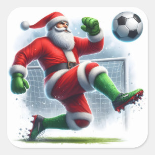 Kerstman geniet van een voetbalwedstrijd in de win vierkante sticker