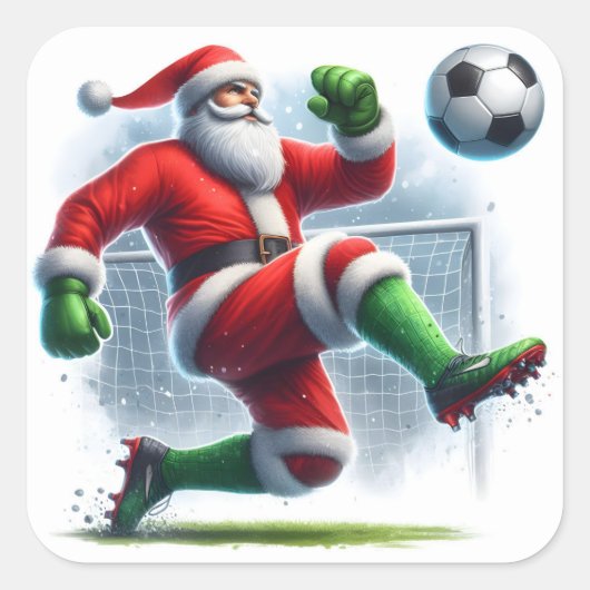 Kerstman geniet van een voetbalwedstrijd in de win vierkante sticker (Voorkant)