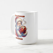 Kerstman geniet van een warme Drink op een winterd Koffiemok (Voorkant links)