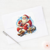 Kerstman geniet van koekjes en warme Drink Vierkante Sticker (Envelop)