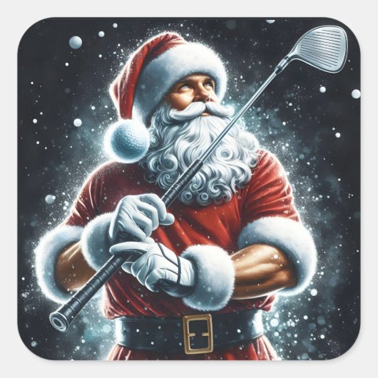 Kerstman geniet van wintergolf terwijl Herfsten sn Vierkante Sticker (Voorkant)