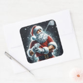 Kerstman geniet van wintergolf terwijl Herfsten sn Vierkante Sticker (Envelop)