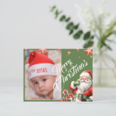 Kerstman gepersonaliseerde foto groen Briefkaart (Staand voorkant)