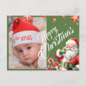 Kerstman gepersonaliseerde foto groen Briefkaart (Voorkant)