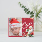 Kerstman gepersonaliseerde foto rood Briefkaart (Staand voorkant)