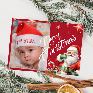 Kerstman gepersonaliseerde foto rood Briefkaart
