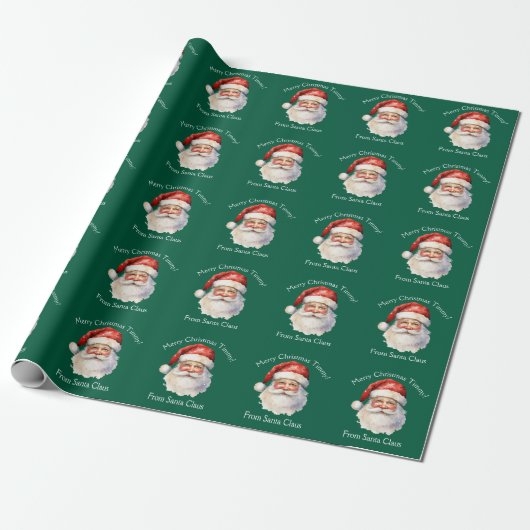 Kerstman gepersonaliseerde groene Kinder kerst Cadeaupapier (Uitgerold)