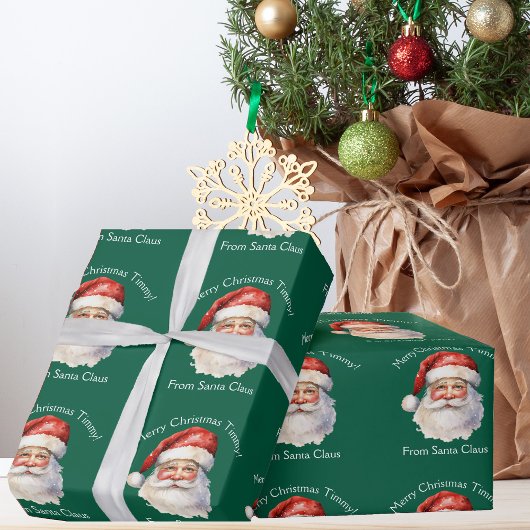 Kerstman gepersonaliseerde groene Kinder kerst Cadeaupapier